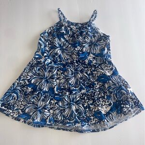 Lilly Pulitzer Girls 4-5 Mini Loro Low Tide Cotton Blue White Floral Dress